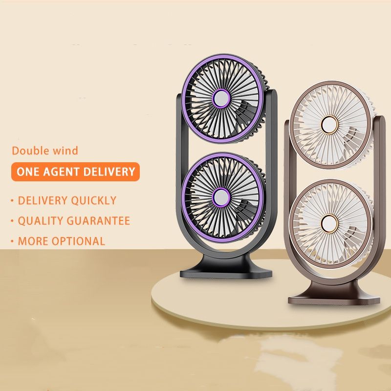 New Dual Head Adjustable Desktop Fan, USB Rechargeable Strong Wind Air Circulation Fan, Portable Double Head Cooling Fan for Home Bedroom Office Outdoor Camping