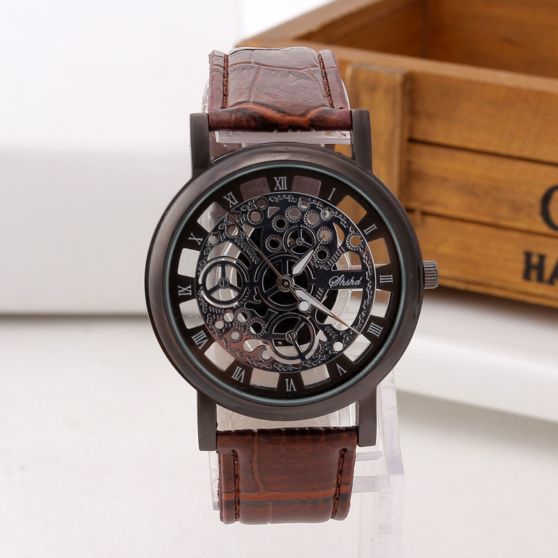 1071# Watch For Men PU Leather Band Hollowing out Analog Alloy Quartz Wrist Watches women Watch Clock