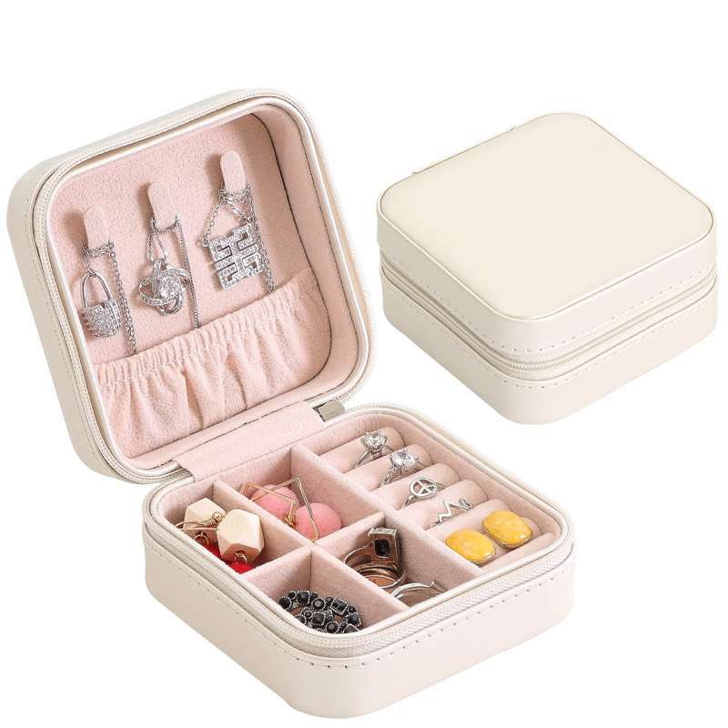 Jewelry Box Portable Leather Jewelry Organizer Box Display Travel Jewelry  Case Boxes Button Leather Storage Zipper Jewelers