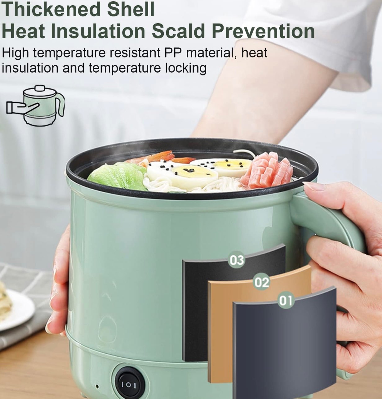 Electric Hot Pot,1.8L Household Rapid Noodles Cooker, Electric Cooker,Multifunctional Cooking Pot，Frying Pan,Mini Steamer,Non-Stick Casserole，Mini Multi-Cooker for Pasta Noodles, Soup, Boiled Eggs, Vegetables, Meat 