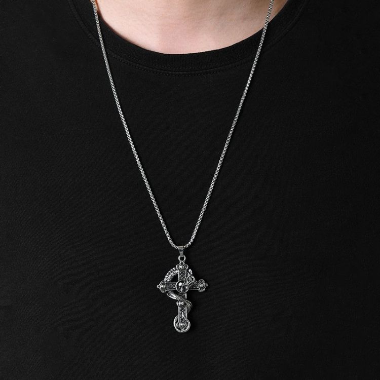 Cross pendant necklace Panlong Skeleton Cross Pendant Personalized Hip Hop necklace gift CRRSHOP men new fashion trend gifts 70 cm long titanium steel chain