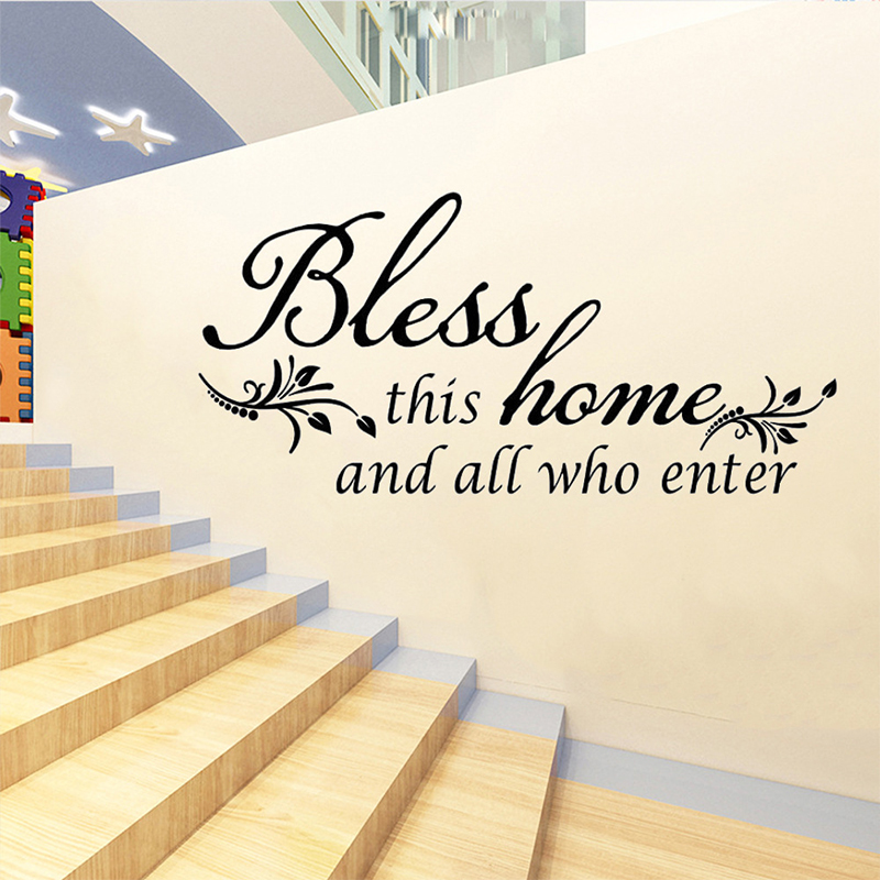 Bless This Home and All who Enter - Vinyl Wall Decal Entryway Living Room Décor Art Letters Quotes Stencil