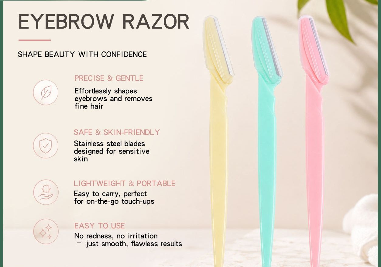 Portable Mini Eyebrow Razor with Safety Protective Net, Straight Handle Precision Facial Hair Trimmer, Reusable Smooth Shaping Grooming Razor, Simple Safe Makeup Beauty Tool for Women Beginners Daily Eyebrow Shaping