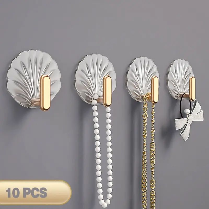 10Pcs Shell Shape Wall Hook Kitchen Bathroom Multifunction Punch Free Hooks Coat Hanger Home Decoration Paste Style Hooks