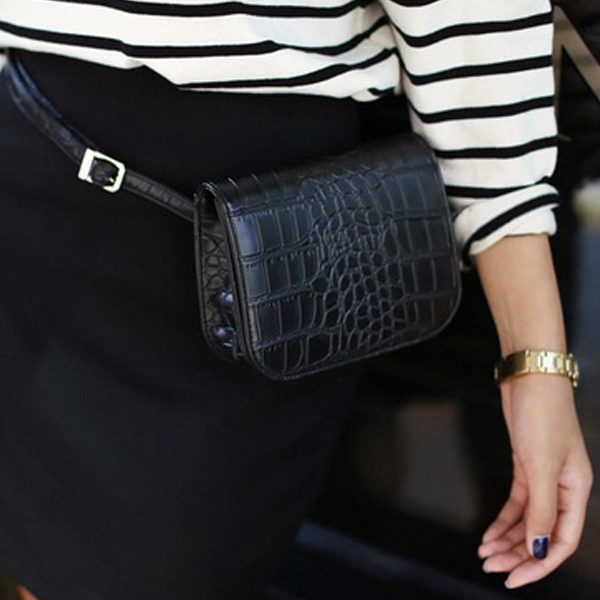 Vintage PU Leather Waist Bag Women Alligator Waist Pack Travel Belt Wallets Fanny Bags Ladies Fit 5.5 inches phones