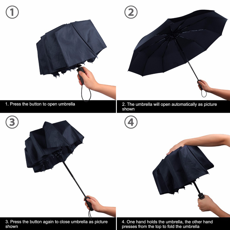 Wind Resistant Folding Automatic Umbrella Women Auto Luxury Big Windproof Umbrellas Rain For Men black