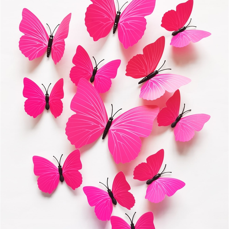 TL011 12 PCS Butterfly Wall Decals - 3D Butterflies Decor for Wall Removable Mural Stickers Home Decoration Kids Room Bedroom Decor