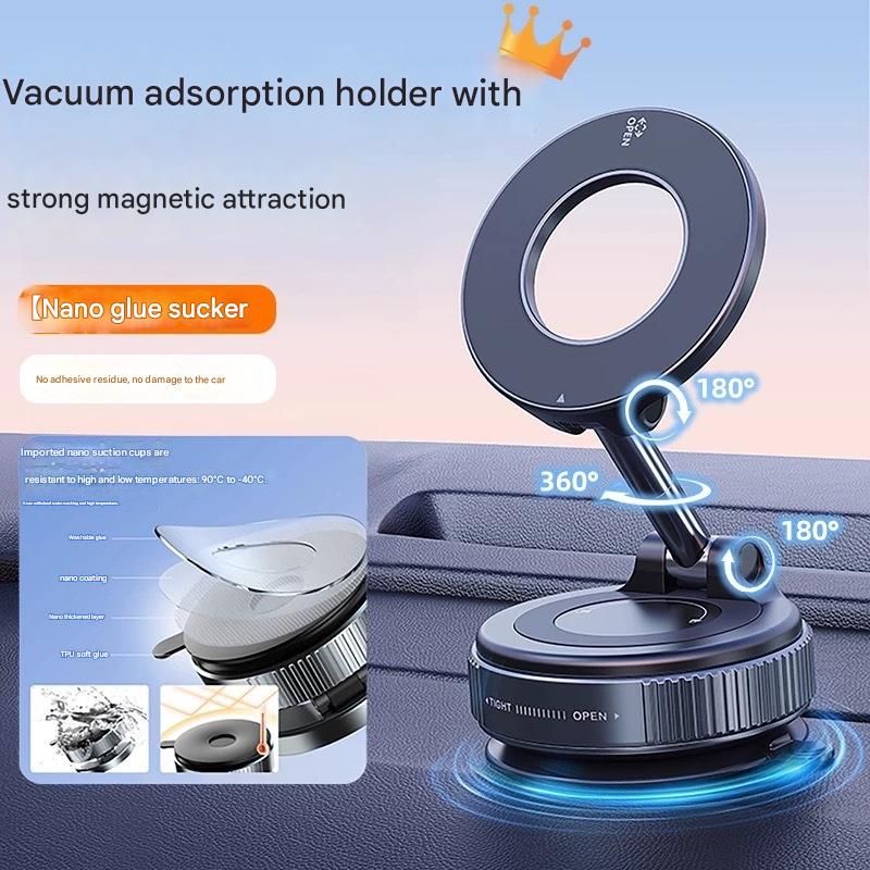 Strong Magnetic Leather Car Phone Holder, Leather Texture Glue Vacuum Suction Cup, 360° Rotatable Car Navigation Mount
