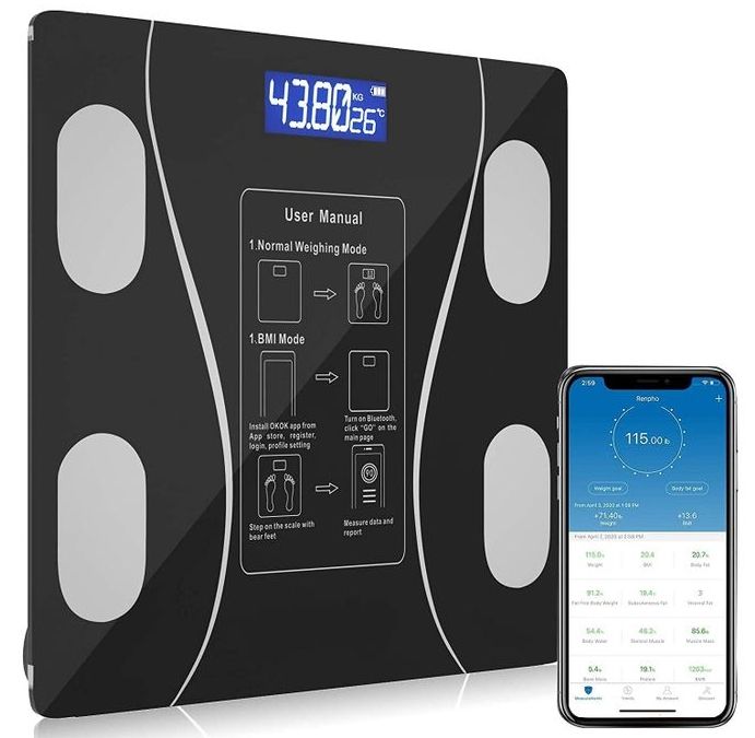 Body Weight and Fat, Digital Bathroom Body Weighing Monitor - Black