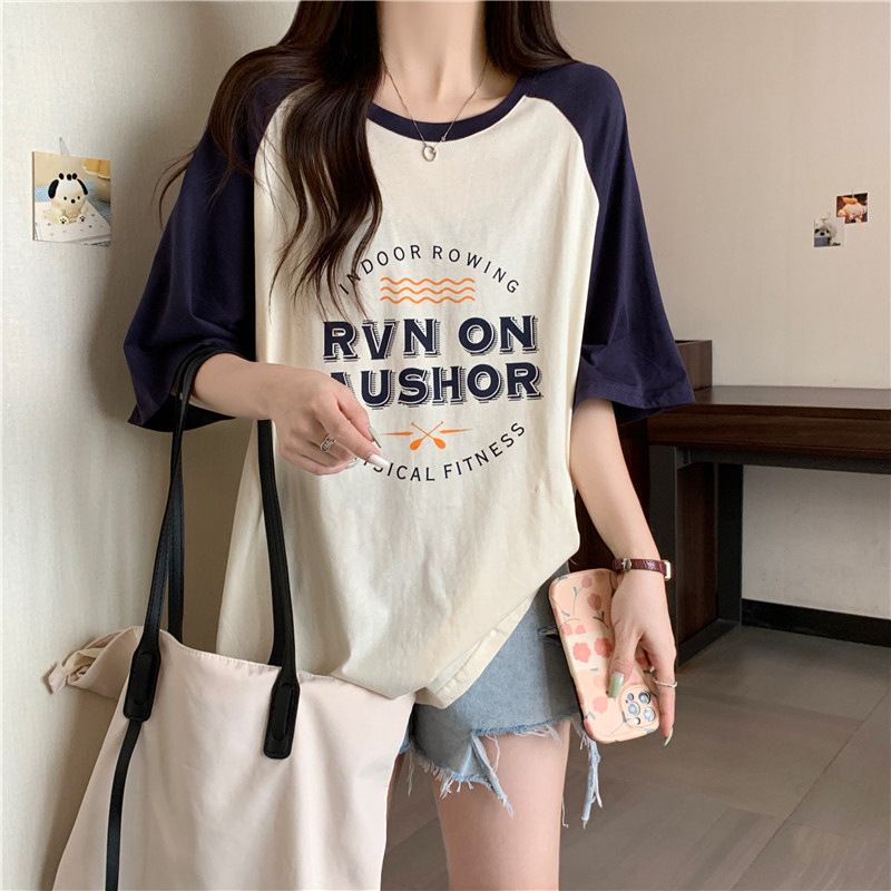 YF7829 Cotton letter short sleeve T-shirt girl student loose half sleeve top