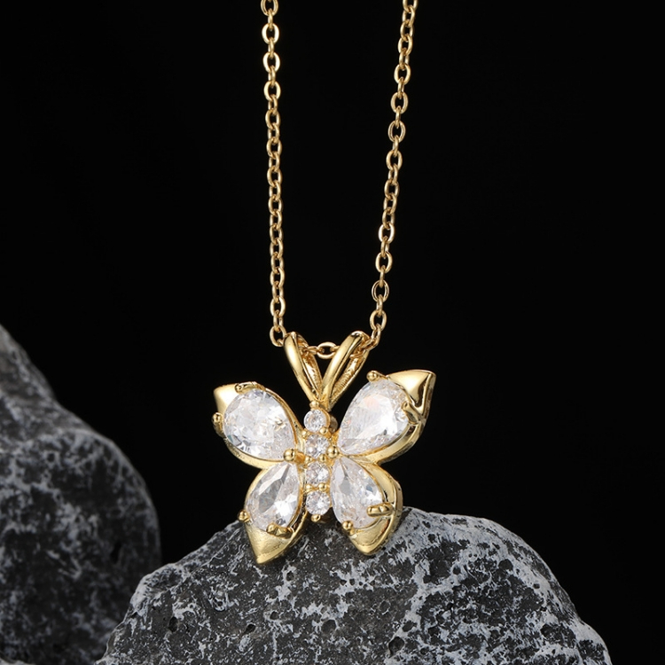 Necklace female apparel jewelry gold butterfly zircon Pendant necklace female personality Titanium steel Clavicular chain Jewelry CRRSHOP women Zircon Butterfly trend present