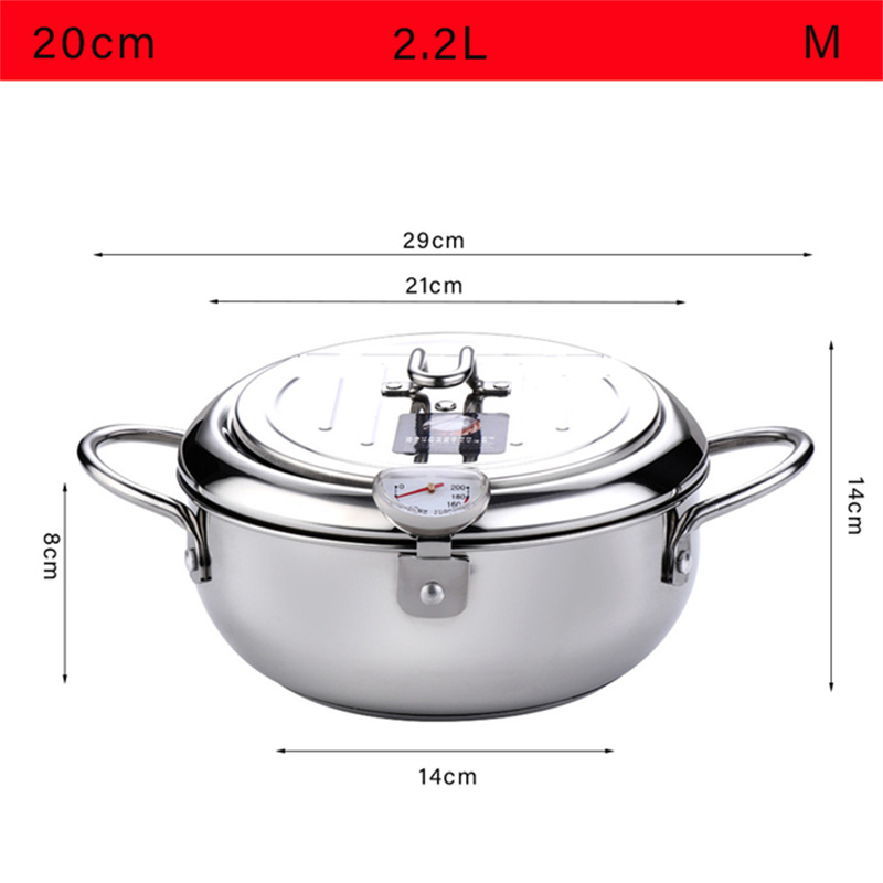 Ultron Japanese Deep Fryer With Thermometer and Lid 304 Stainless Steel Kitchen Tempura Fryer Pan Fryer Without Oil Frying Pan Fryer20cm