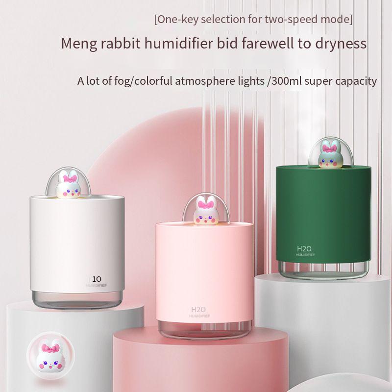 300ml Cute Bunny Humidifier, 7-Color Ambient Light Ultrasonic Cool Mist Humidifier, USB Portable Humidifier with Auto Shut-Off, Quiet Desktop Humidifier for Bedroom, Office, Home, Plants, Baby Use