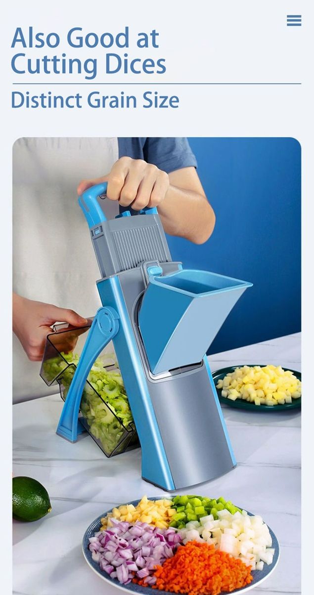 ONCE FOR ALL Upgrade Safe Mandoline Slicer Plus, Biger Size, Adjustable Vegetable Food Chopper Potato Fries Cutter, Detachable Blade, Kitchen Chopping Artifact, Gift (SkyBlue)