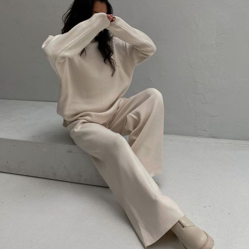 2024 autumn and winter fashion new long-sleeved loose casual sweater knit top pants set AL68224
