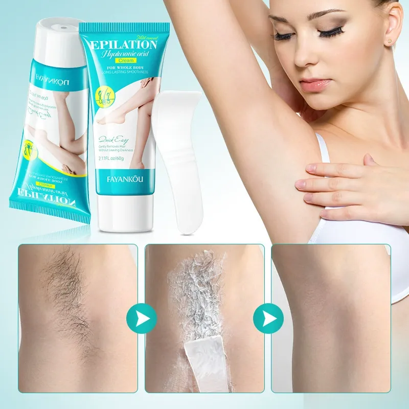 FAYANKOU Hyaluronic Acid Hair Removal Cream 60g Gentle Mild Epilation Cream for Whole Body Underarm Leg Bikini Line No Irritation Depilatory Cream for Smooth Long Lasting Silky Skin