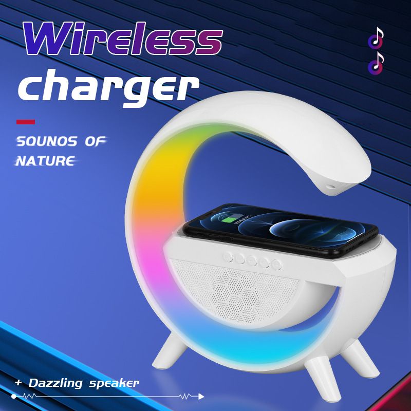 A106 LED Ambient Lighting Night Light for Bedroom Rechargeable Bluetooth Speakers Table Lamp for Living Room Decor Battery Operated Dorm Bedside Lamps with 10W Wireless Charging Child Gift