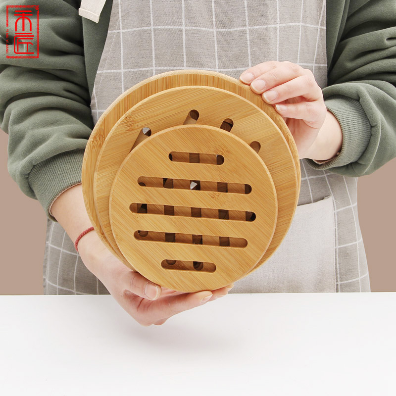 1079 Coasters Wooden Table Pot Mat Bamboo Anti Slip Heat Insulation Placemat Hotel Household Hollow Thickened Coaster Tea Cup Bowl Mat
