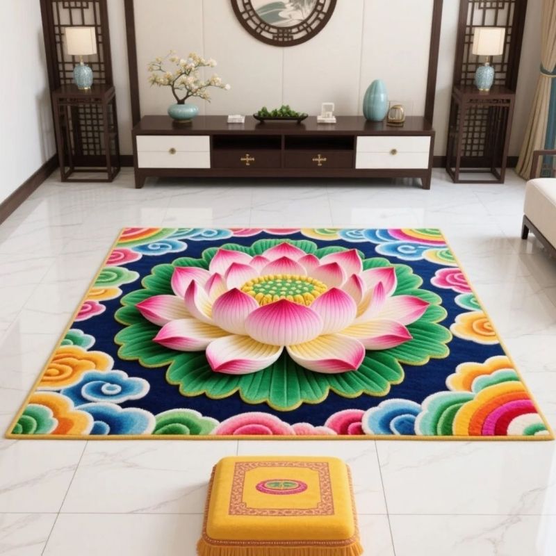 Large size 100*100cm，80*80cm,60*60cm,40*40cm 3D Lotus Carpet，Chinese square crystal velvet carpet CRRSHOP Anti slip, absorbent, quick drying, easy to clean 