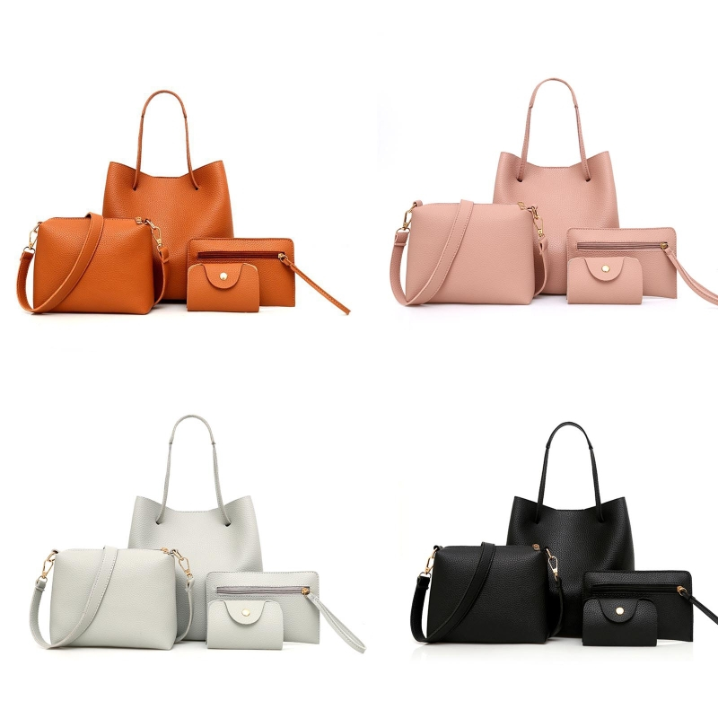 4Pcs/Set Leather Women Shoulder Bag Handbag Tote Female Casual Soft Card Holder Purse Messenger Satchel Top Handle Shopping Bag