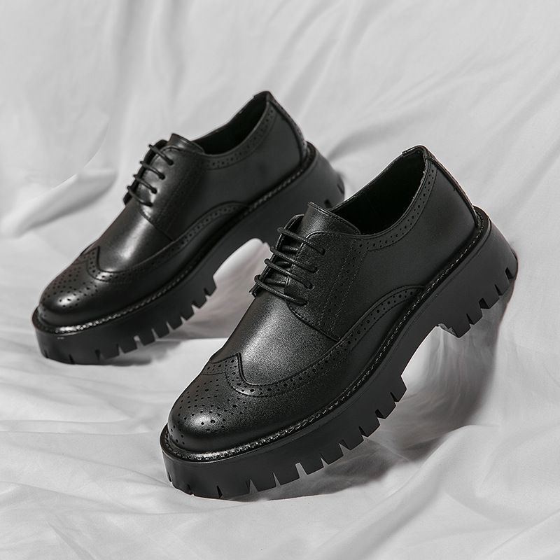 Spring and Autumn's new Bullock big head leather shoes, low-top outdoor lace-up casual shoes for teenagers, thick-soled fashionable men's shoes