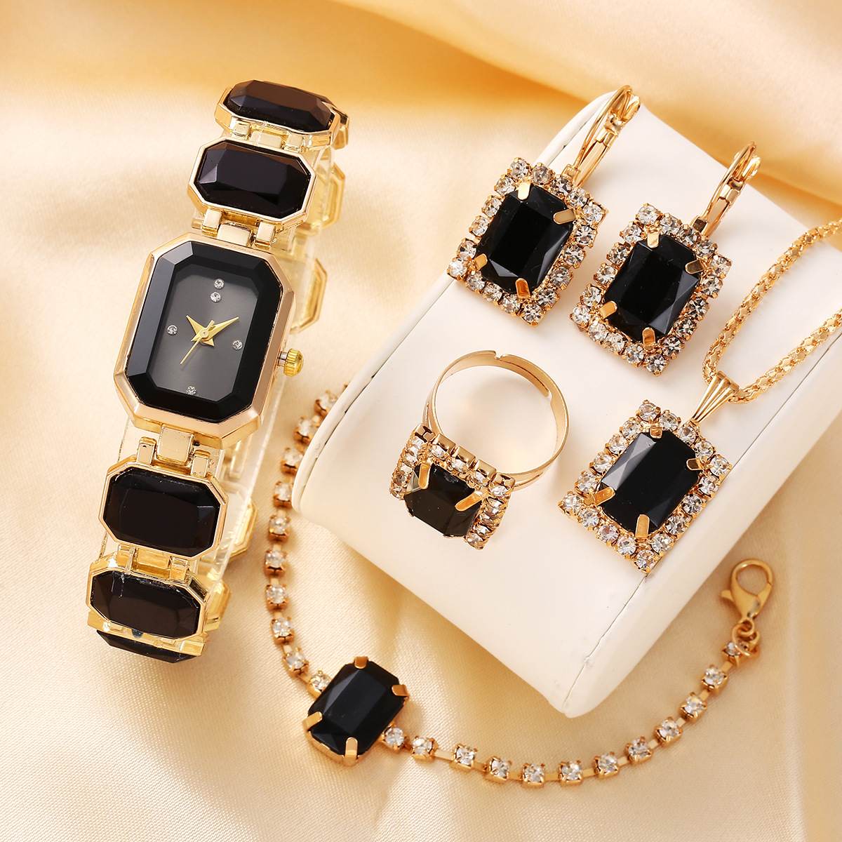 New Arrival Sugar Cube Watch Set, Luxury Minimalist Square Dial Women Quartz Wristwatch, Aesthetic High Appearance Ladies Wrist Ornament, Elegant Matching Jewelry Bracelet Set for Daily Dating Festival Gift