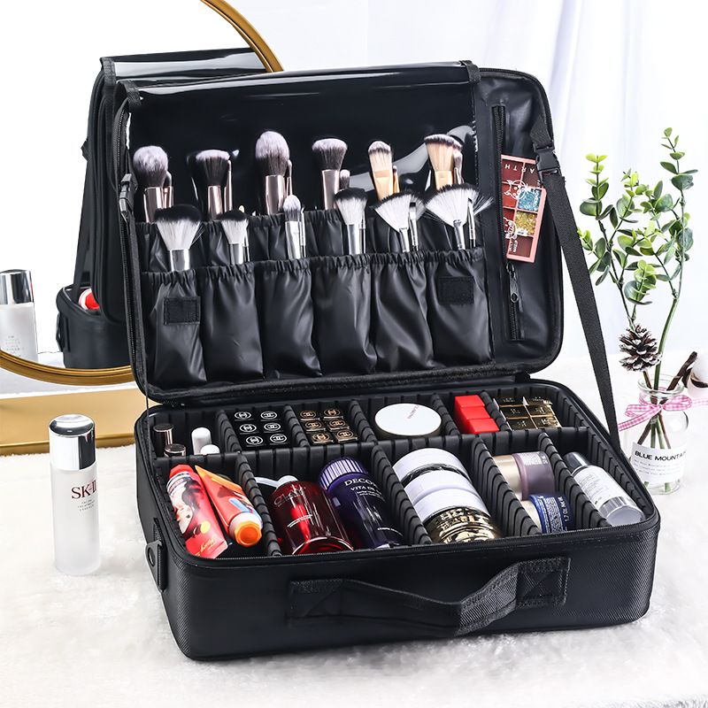 Large Capacity Makeup Bag With Dividers Portable Handheld Cosmetic Tool Case For Permanent Makeup Nail Art Bridal Makeup Artist Professional Beauty Storage Suitcase

