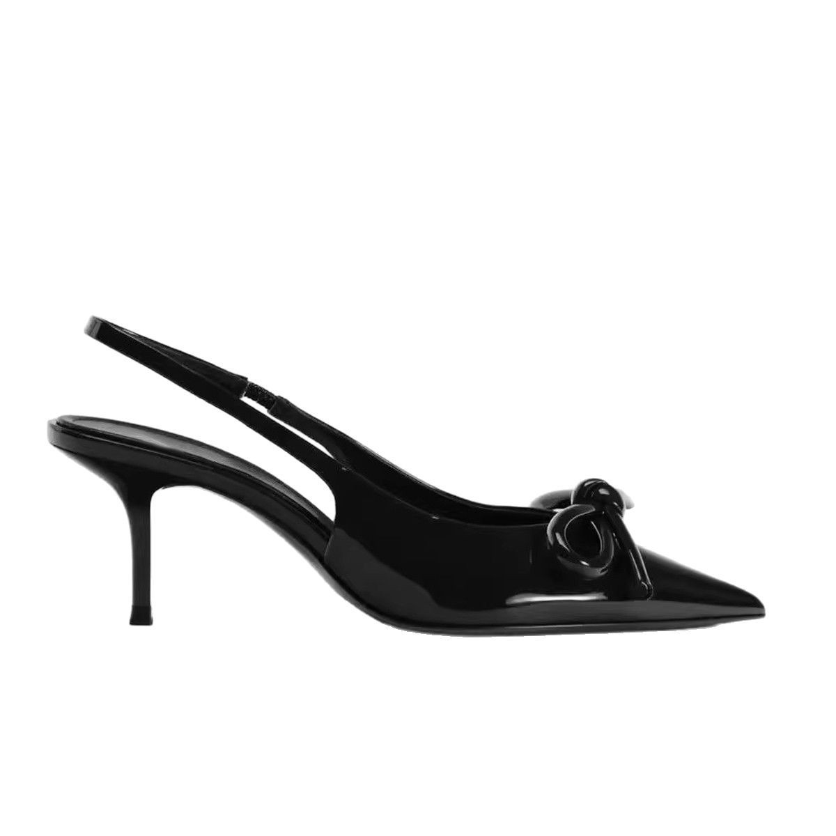 European and American style bow high-heeled pointed-toe sandals for women in summer 2025, red patent leather pointed-toe mules single shoes