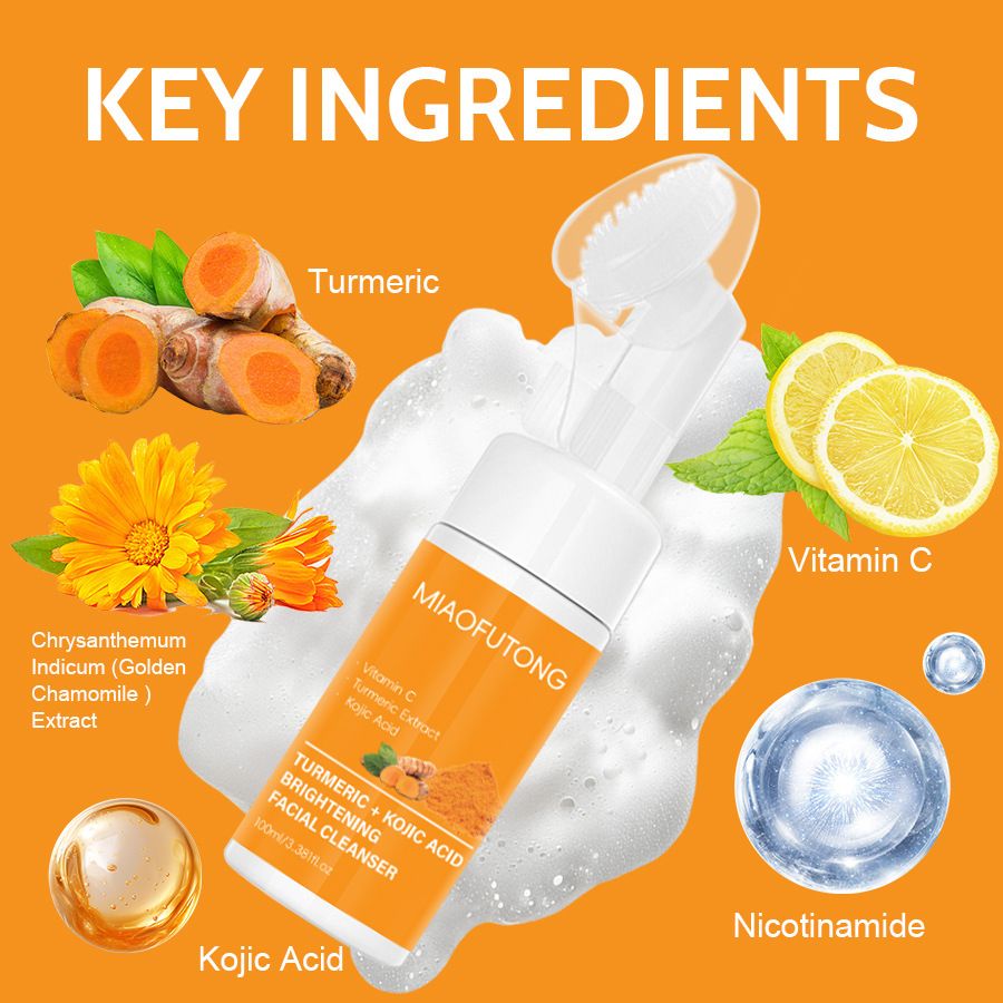 Turmeric facial cleanser oil control cleansing moisturizing brightening fading acne marks exfoliating skin tone cleansing mousse turmeric soap skin care set