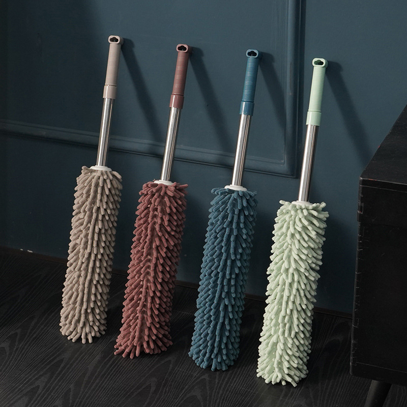 3004 60-100cm Retractable Electrostatic Adsorption Chenille Dust Duster Stainless Steel Extended Dust Brush Feather Duster