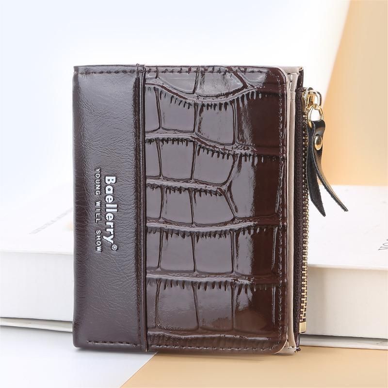 2373 Women's New Fashion Crocodile Pattern Short Wallet Zipper Buckle Wallet