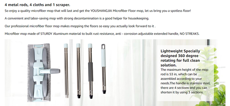 Mop 15 In Microfiber Hardwood Floor Mop 4 Washable Mop Pads Flat Mops for Wet or Dry Laminate Tile Floor Cleaning Wet Mop With Durable Extended Handle