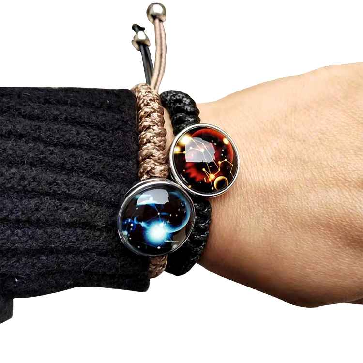 Tospino Retro 12 Zodiac Constellation Beaded Hand Woven Leather Bracelet