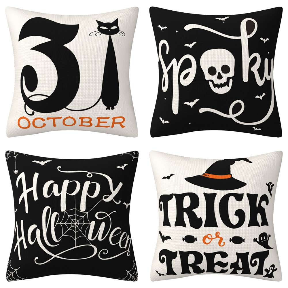 MNBY-33 Halloween Decorations Pillow Covers 45x45cm for Halloween Decor Indoor Outdoor, Party Supplies Farmhouse Home Decor Throw Pillows Cover Spider Web Cat Skull Decorative Cushion Case