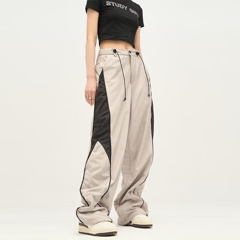 Men's and Women's New Fashion Wide Leg Casual Pants Patchwork Drawstring Pants