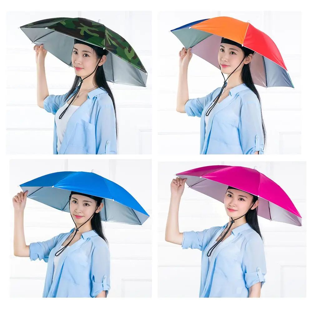 1PC Umbrella Hat Windproof Fishing Head Wearing Sunshade Rain Gear Outdoor Folding Portable Umbrella Camping Beach Head Hats