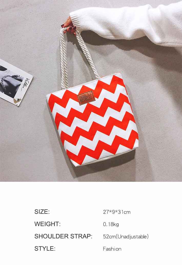Tospino Women Wave Stripe Canvas Large Capacity Shoulder Bag Totes Shopping Handbag