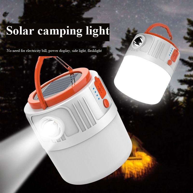 Solar Powered LED Camping Light Portable Outdoor Emergency Lantern USB Rechargeable Remote Control Lamp for Night Market Hiking Fishing