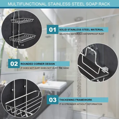 2 Tier Soap dish, Stainless steel soap holder with hook, Wall-mounted Bar  Soap Sponge Holder is suitable for bathroom and kitchen, powerful non-trace  adhesive No Drilling