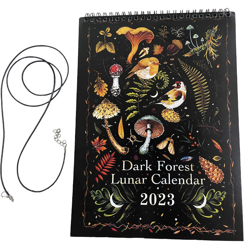 2Pcs 2023 Dark Forest Calendar Creative Illustrated Wall Lunar Calendars Astrology Moon Calendar Butterfly Dog CatButtholes Calendar
