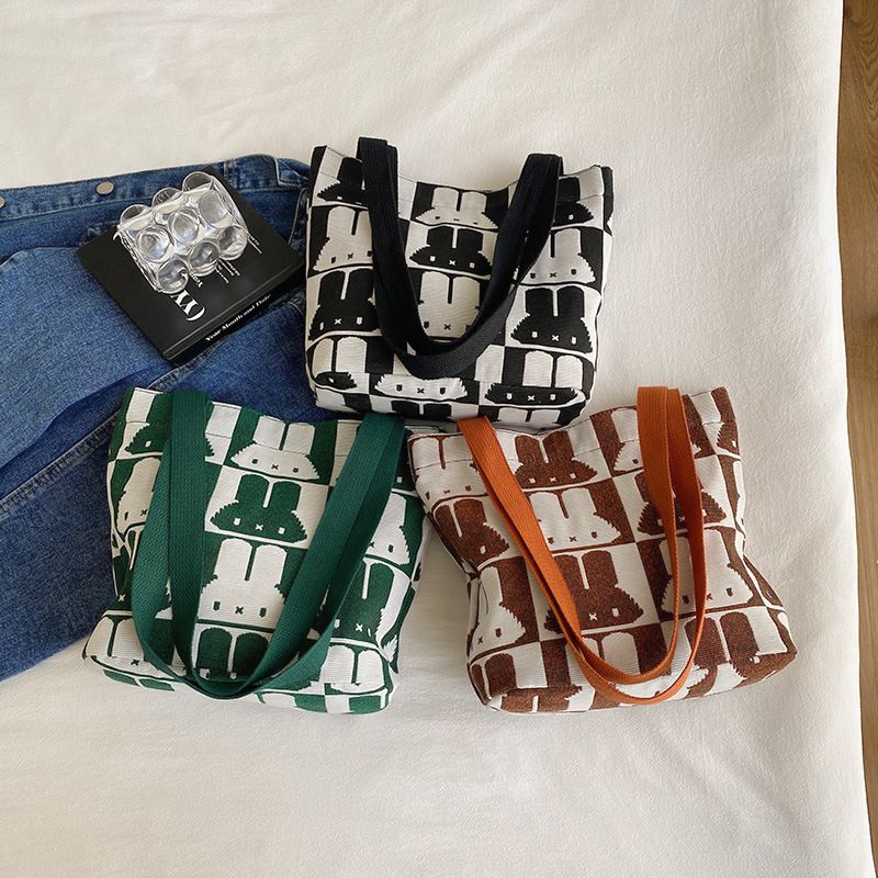 446QN Cute Little Rabbit Bag New Embroidery Weaving Canvas Bag Fashion Shoulder Bag Girl Shopping Small Backpack