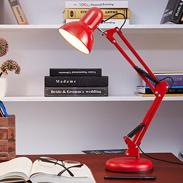 LED Table Lamp Reading Book Light Long Swing Arm Latching for Bedroom Red Black White