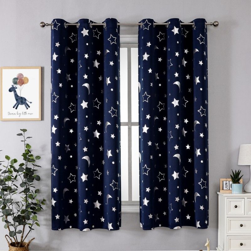 Curtain Width 100 * Height 130 cm ,Width 100 * Height 200cm,Width 132 * Height 114cm,Multiple sizes available CRRSHOP High precision silver plated star shading curtains without punching holes Home Decor