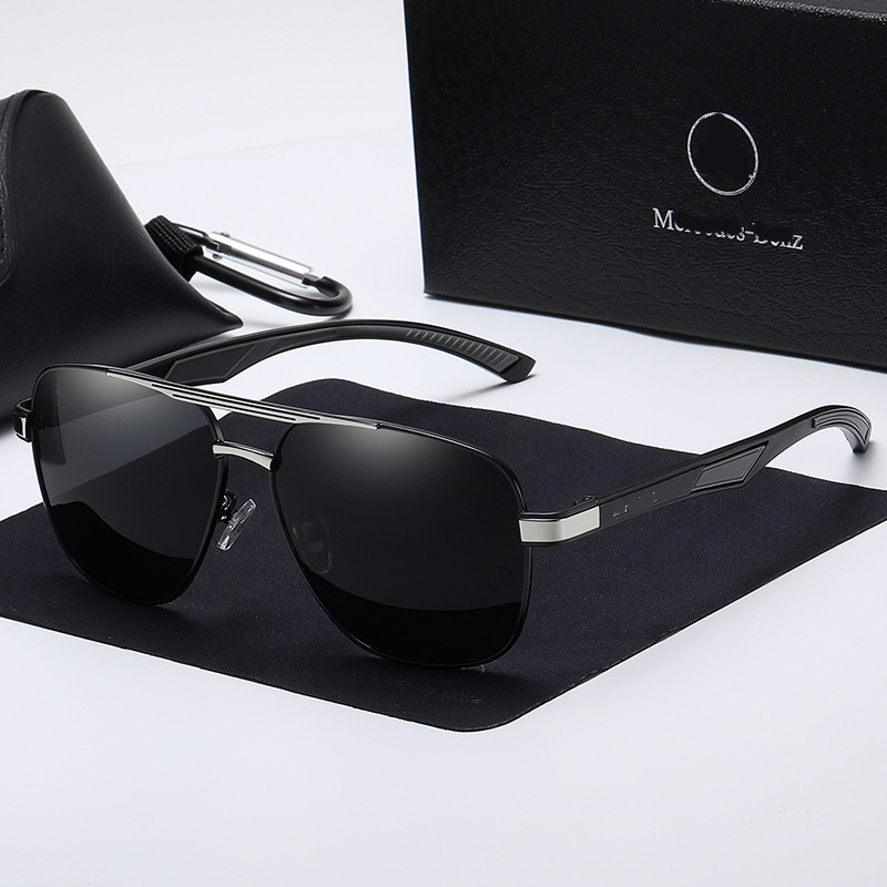 9821 Fashionable Men's Square Frame Polarized Sunglasses Metal Double Beam Sunglasses