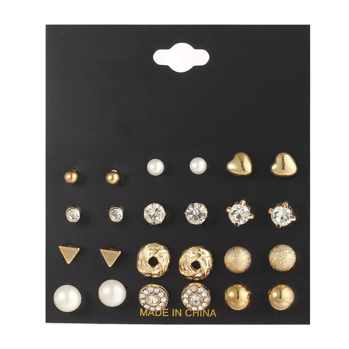 Fashion Earrings Set 12 Pairs Zircon Crystal Heart Triangle Earrings Jewelry Gold Silver