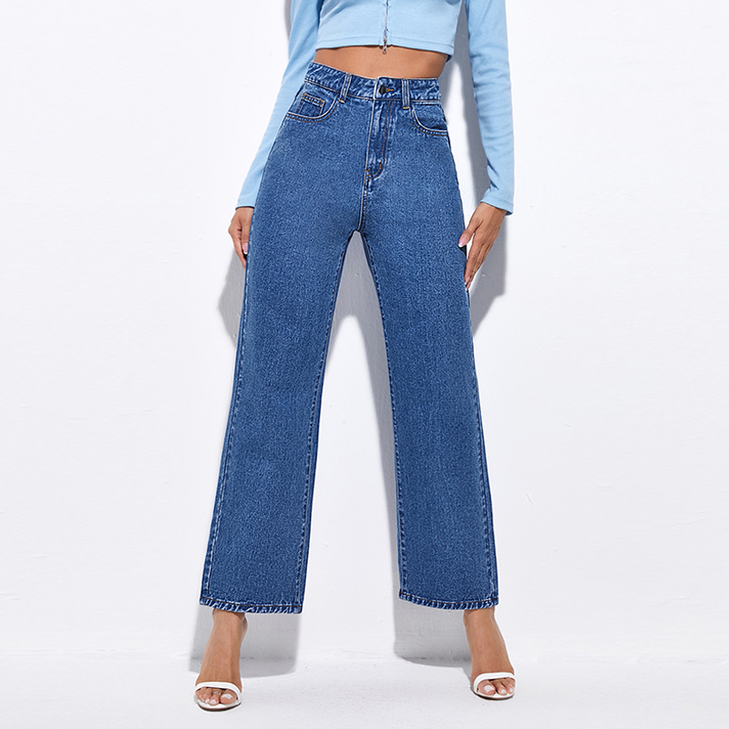 CL869-3 Women Classic High Waisted Straight Leg Solid Denim Jeans 
