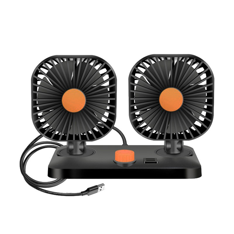 NO.03 Car Electric Fans Usb Rechargeable Car Air Cooling Dual Head Fan Low Noise Rotatable Cooler Air Fan Multi-angle Adjustment