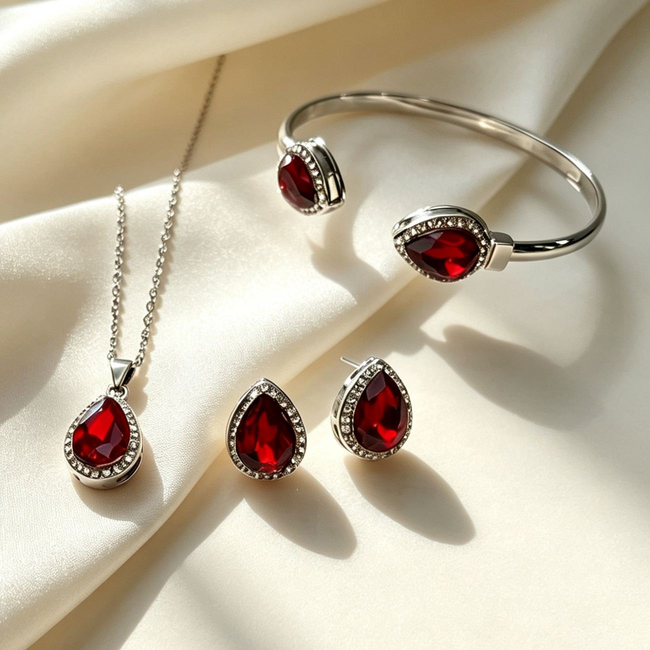 Vintage Light Luxury Gemstone Jewelry Set for Women, Exquisite 3Pcs Fashion Accessory Kit Including Inlaid Gem Necklace, Drop Earrings and Open Bracelet, High-end Temperament Ornaments for Daily Party Banquet Dating