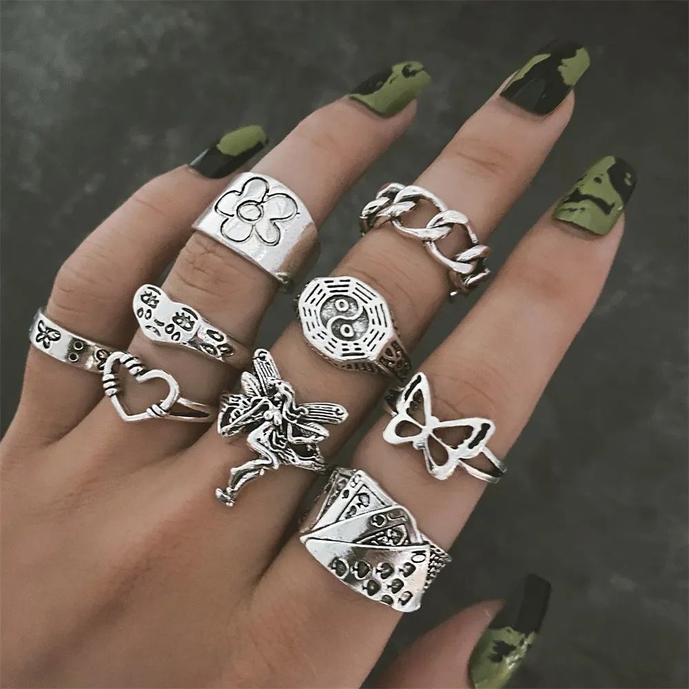 gdfh878484 Women's New Simple Solitaire Butterfly Ring Set Geometric Alloy Ring