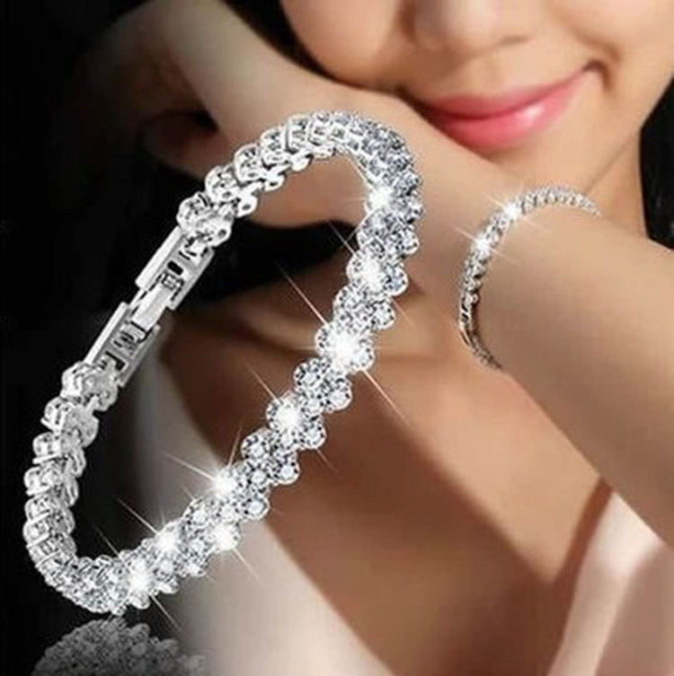 96  women's luxury roma bracelet girls transparent jewelry crystal rhinestone bracelet exquisite fashion jewelry